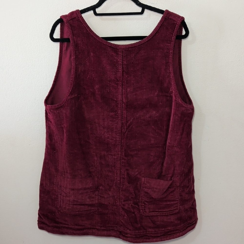 Burgundy Corduroy Pinafore Mini Dress Scoop Back Patch Pockets Women's Size XL